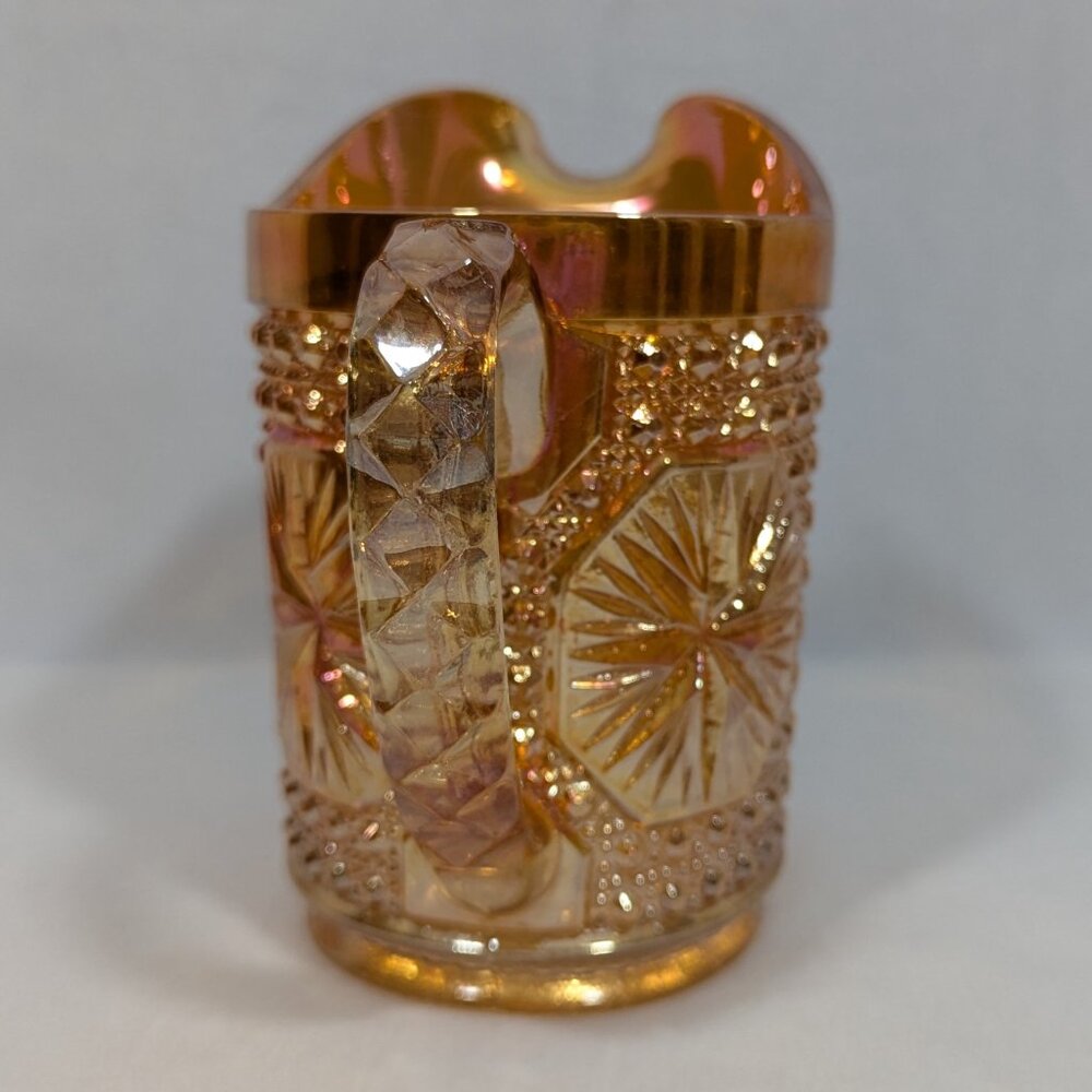 Imperial Glass Star Medallion Marigold Carnival Glass Pitcher Vintage 20 ounces - Picture 4 of 8